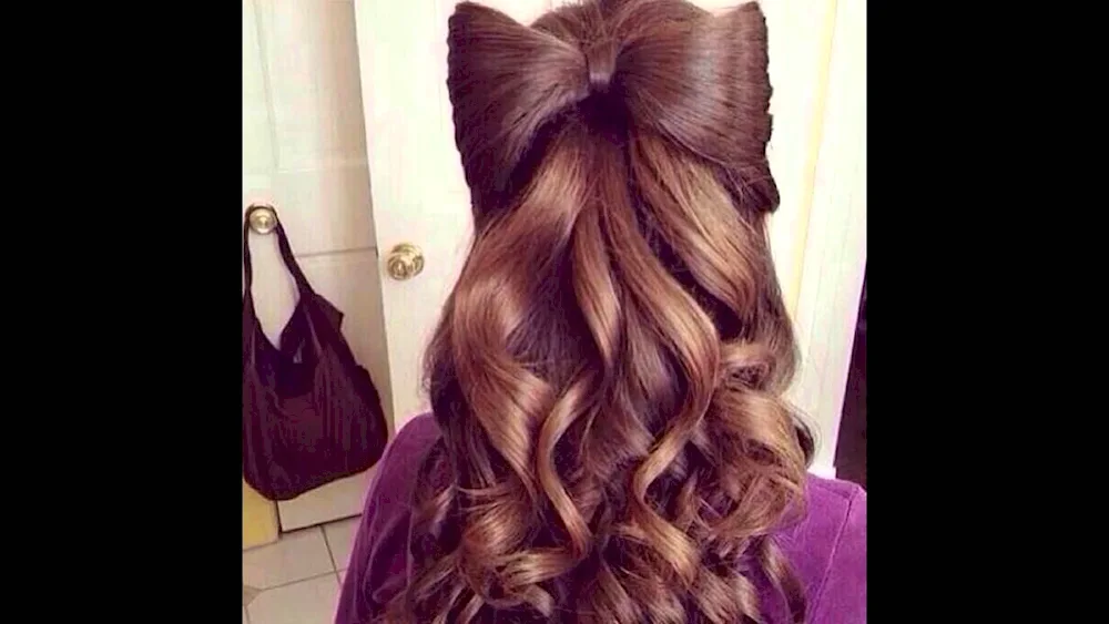 Bow hairstyles for loose hair with a bow