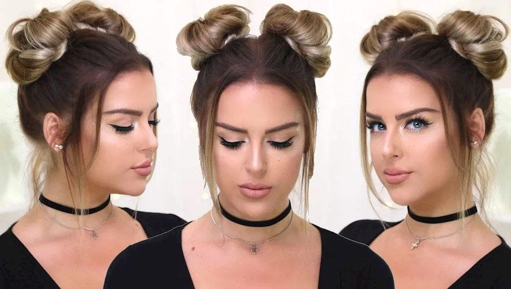 Bun hairstyles with loose hair. hairstyles with two buns