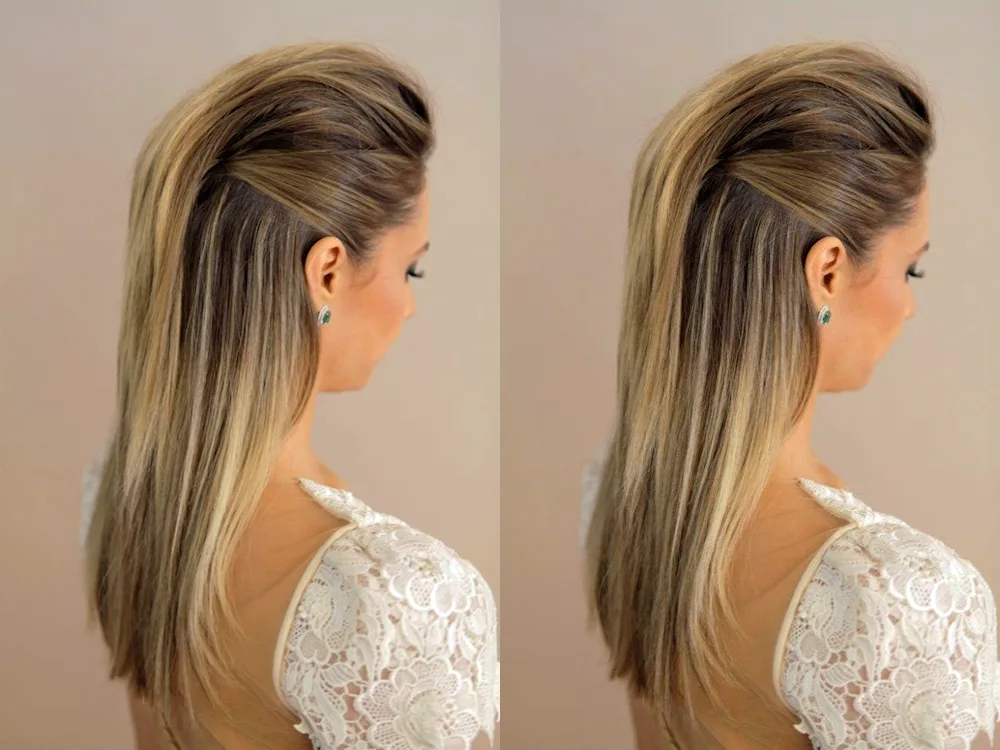 Hair with slicked back comb for medium hair