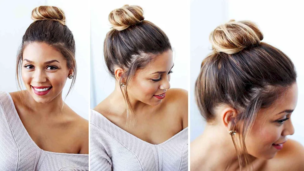 Bundle hairstyle on top of the head