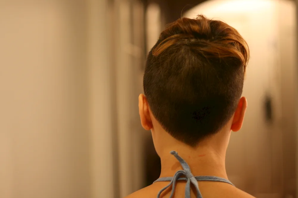 Haircut with shaved back of the head