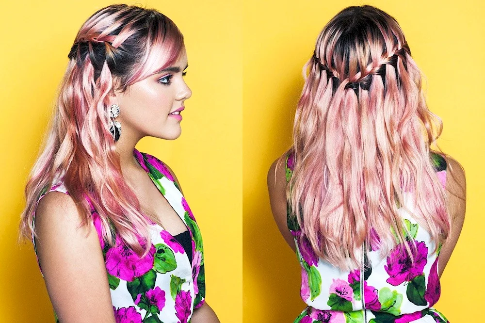 Waterfall hairstyle on long hair
