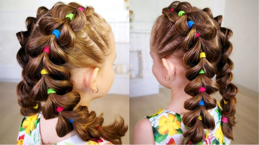 Girl hairstyles with coloured rubber bands