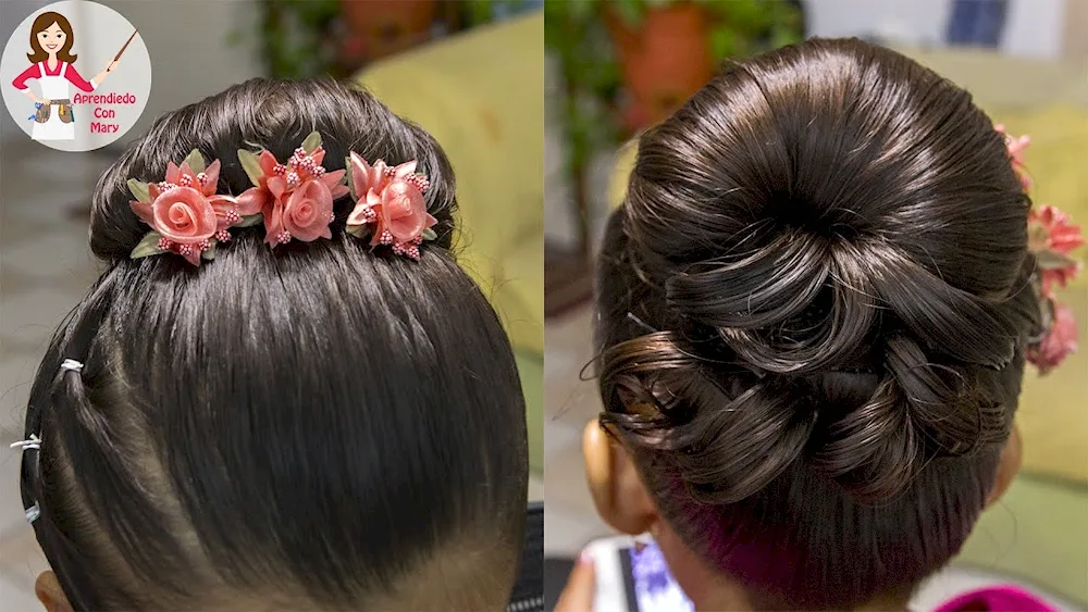 Girl hairstyles with a bagel for a girl