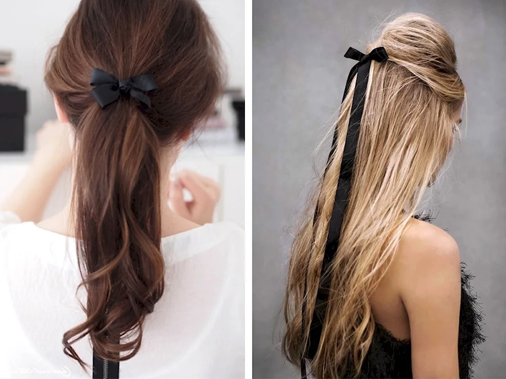 Hairstyles for loose hair with a bow