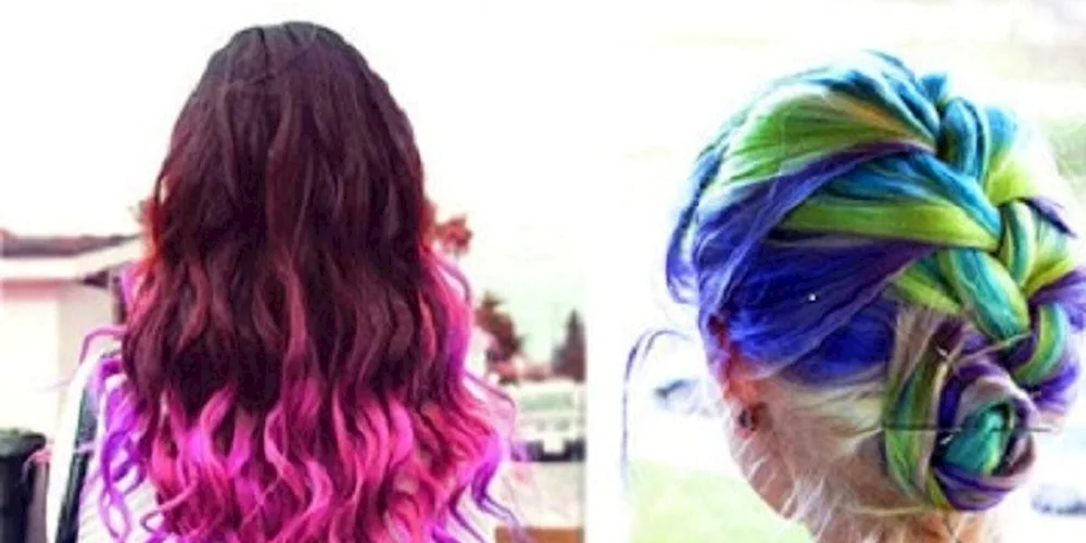 Coloured hairstyles with multicoloured strands