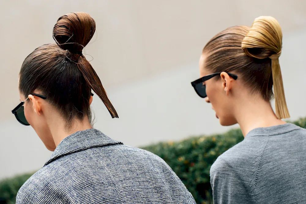 Hair with a bun on the top of the head