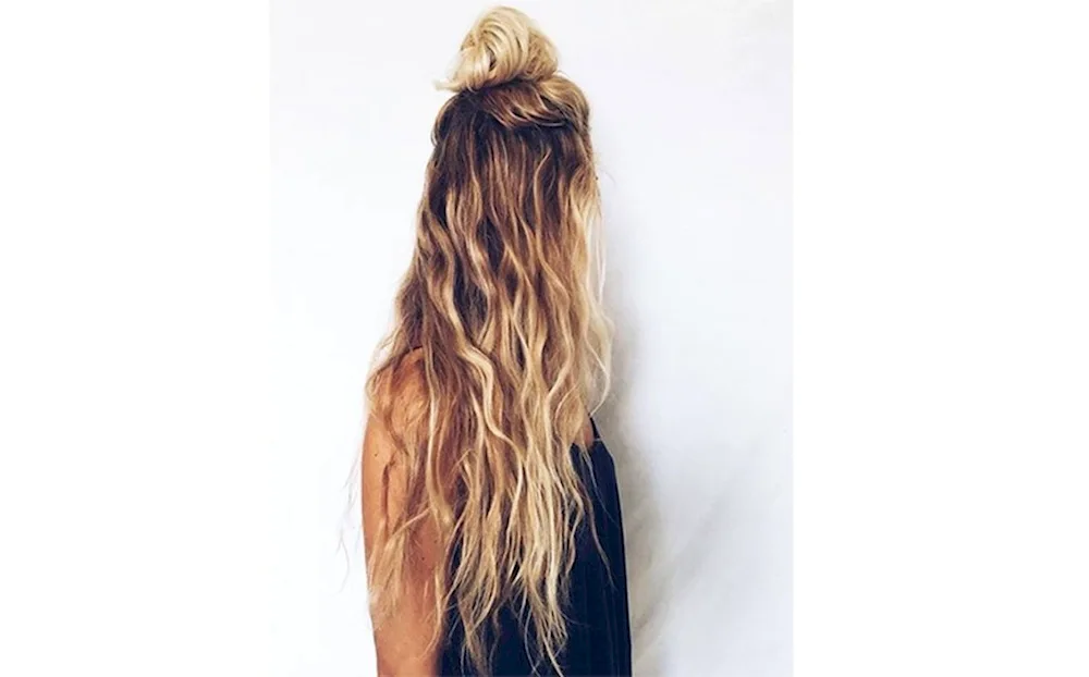 Bun hairstyle on top and loose hair