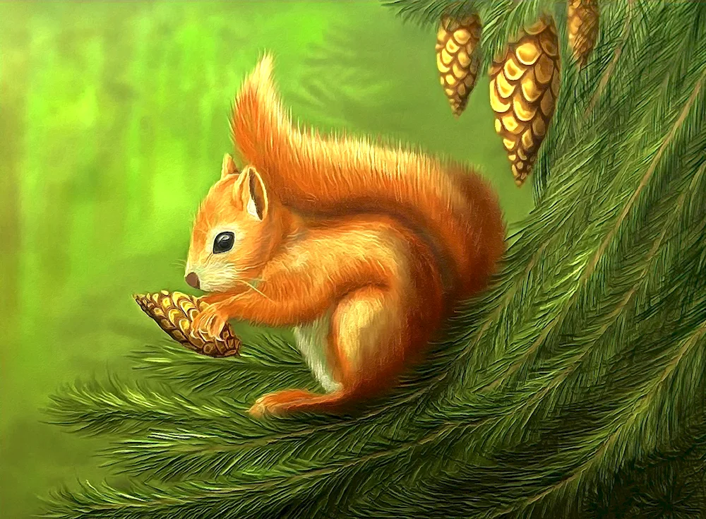 Pushkin Squirrel with golden nuts