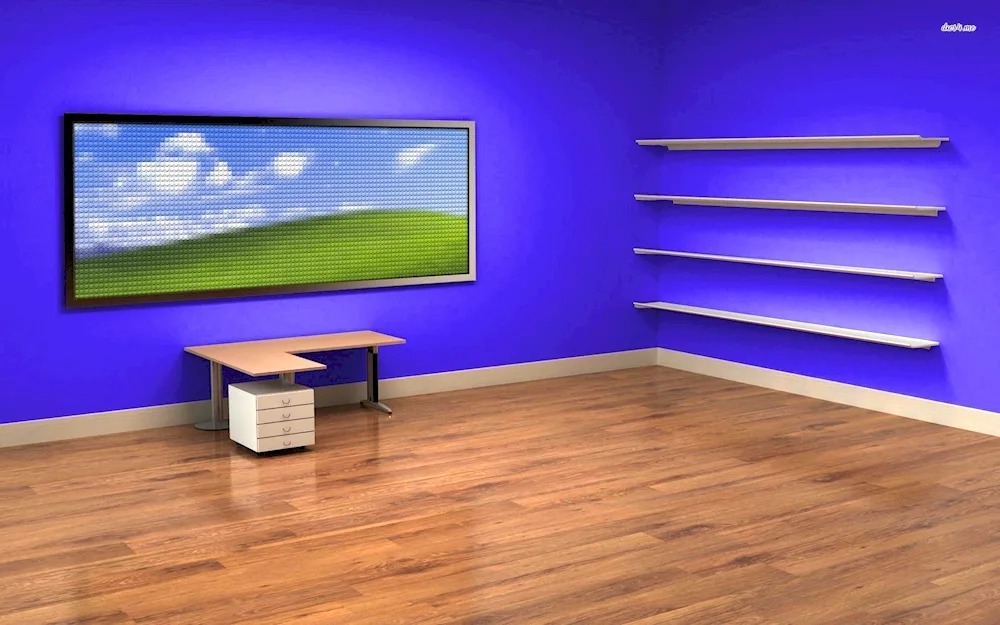 Desktop as a room with shelves