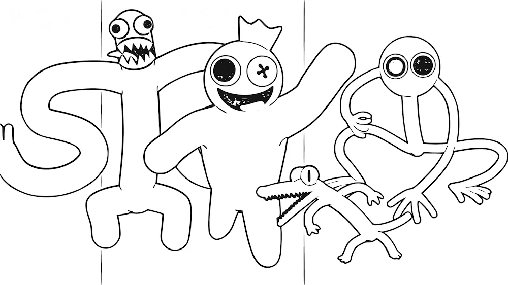 Rainbow friends monsters colouring in
