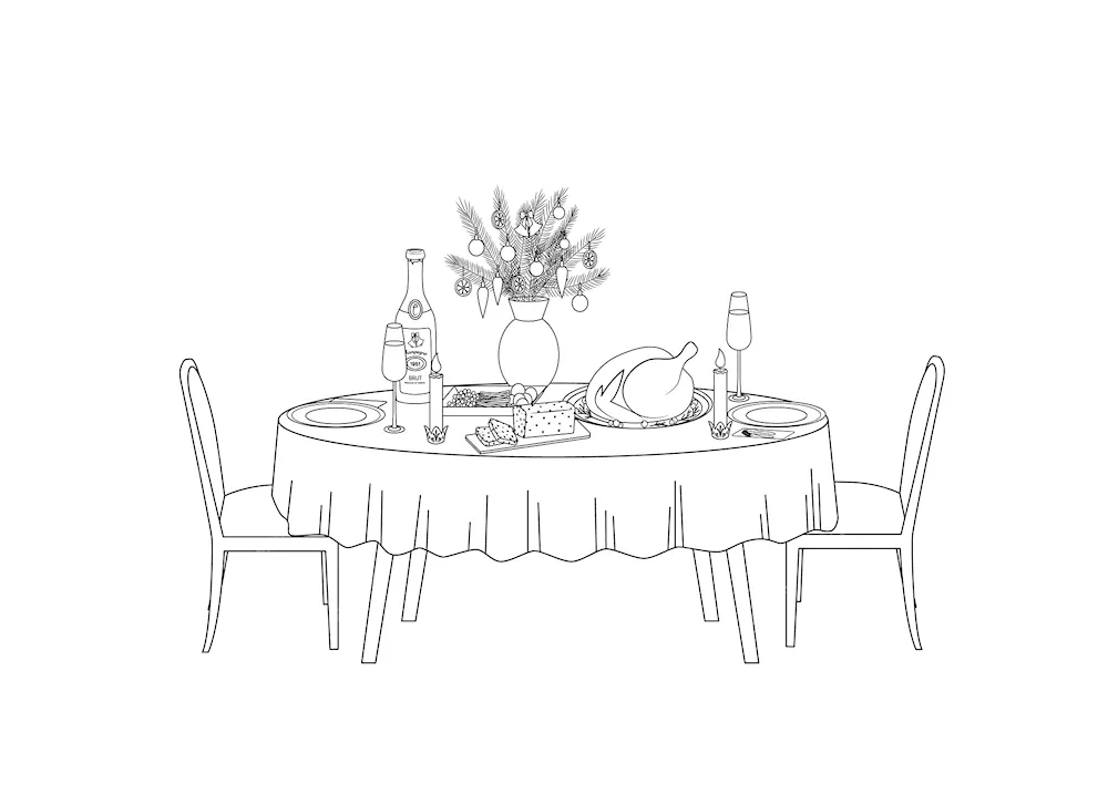 Colouring holiday table drawing