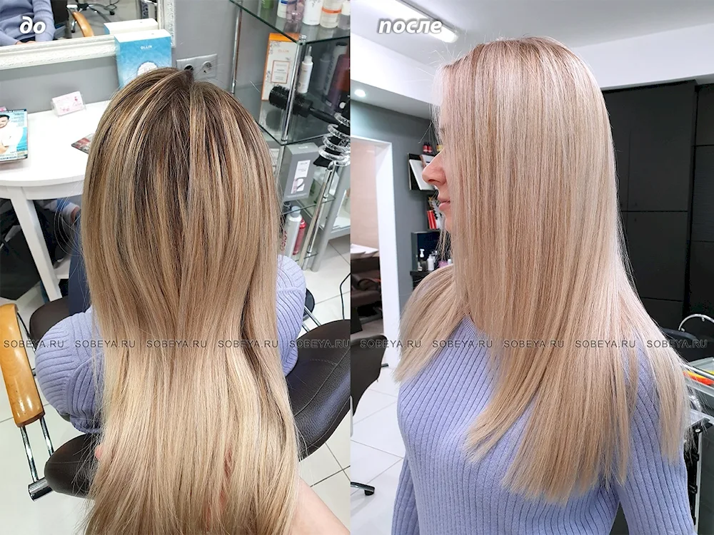 Saturated blonde with root darkening