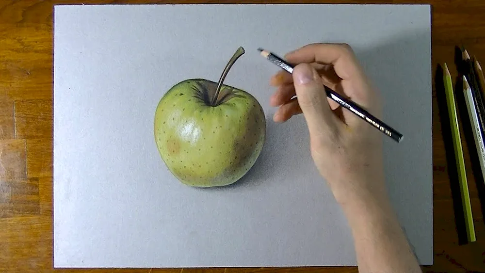 Realistic apple with pencil