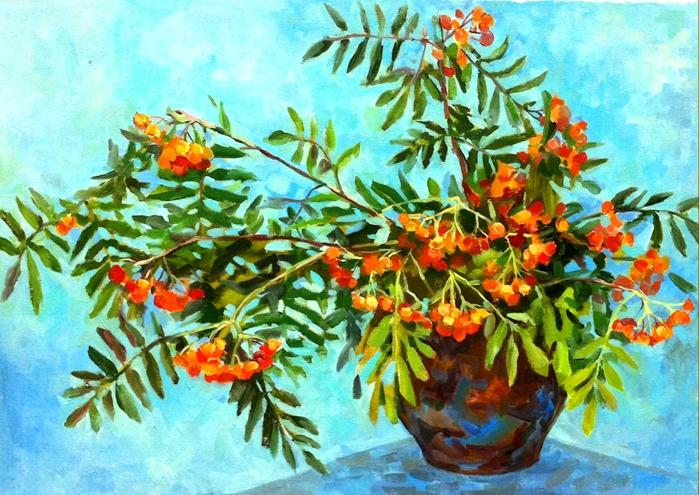 Autumn still life in a vase painting