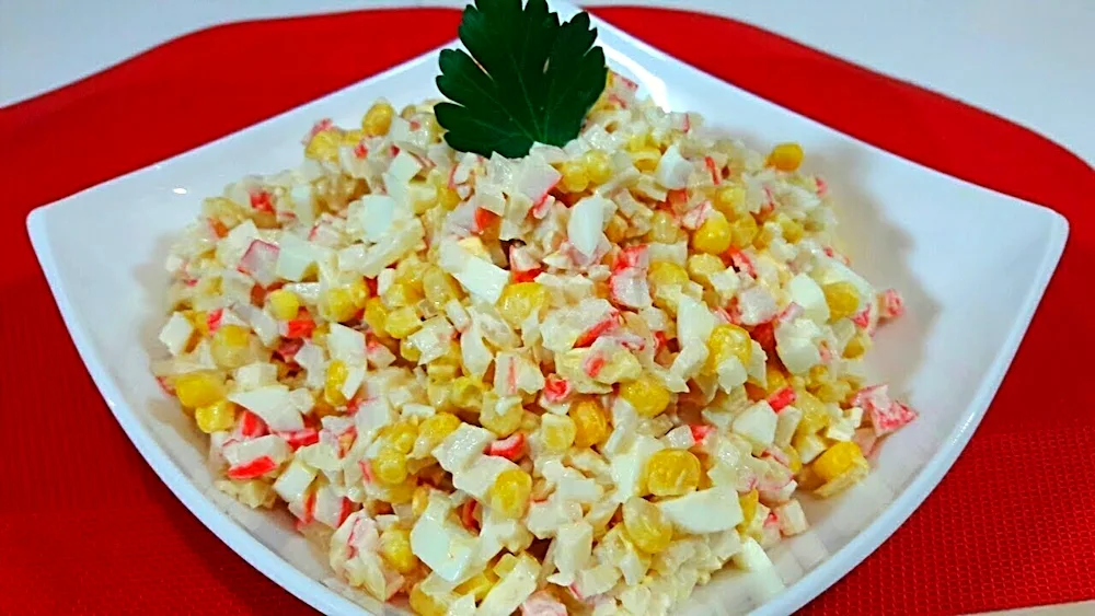 Crab salad with crab sticks and corn