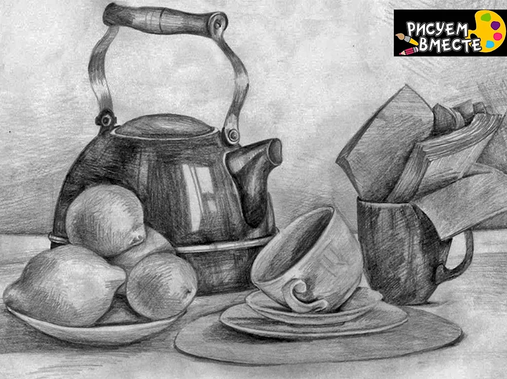 Painting still life with pencil