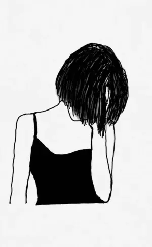 Pencil drawings of girl from back