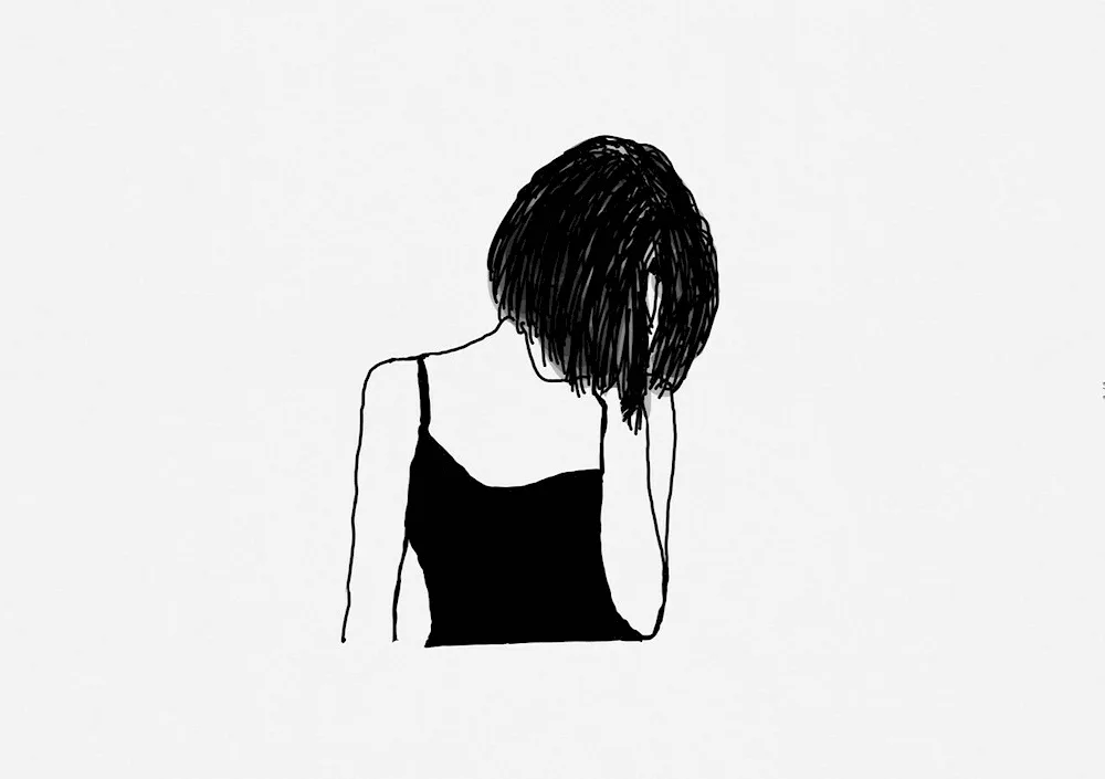 Pencil drawings of girl from back