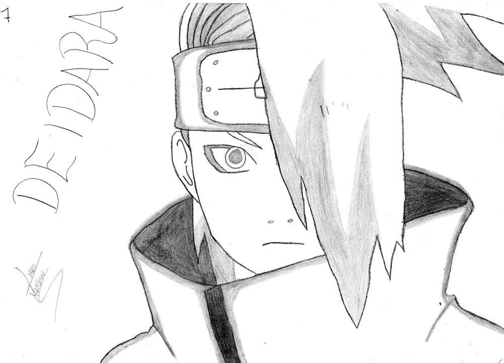 Drawings in pencil of anime Naruto Deirato