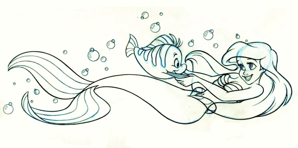 Mermaid Ariel mermaid pencil drawing