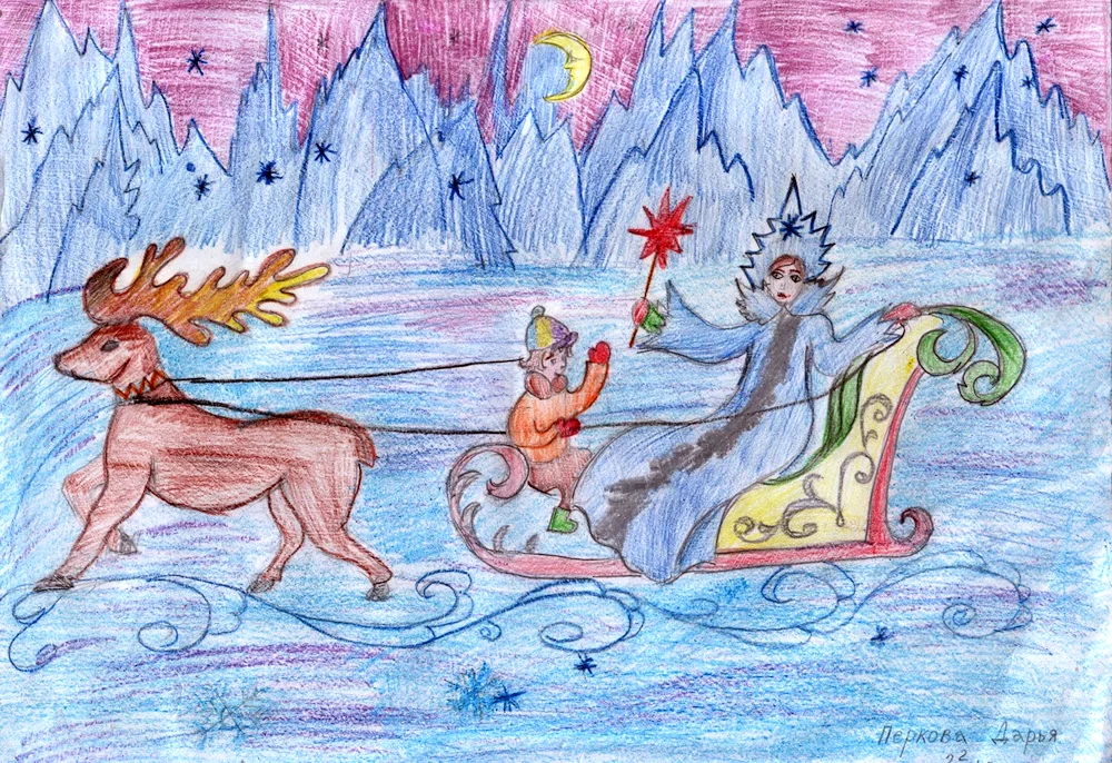 Drawing illustration for Snow Queen fairytale 5th grade
