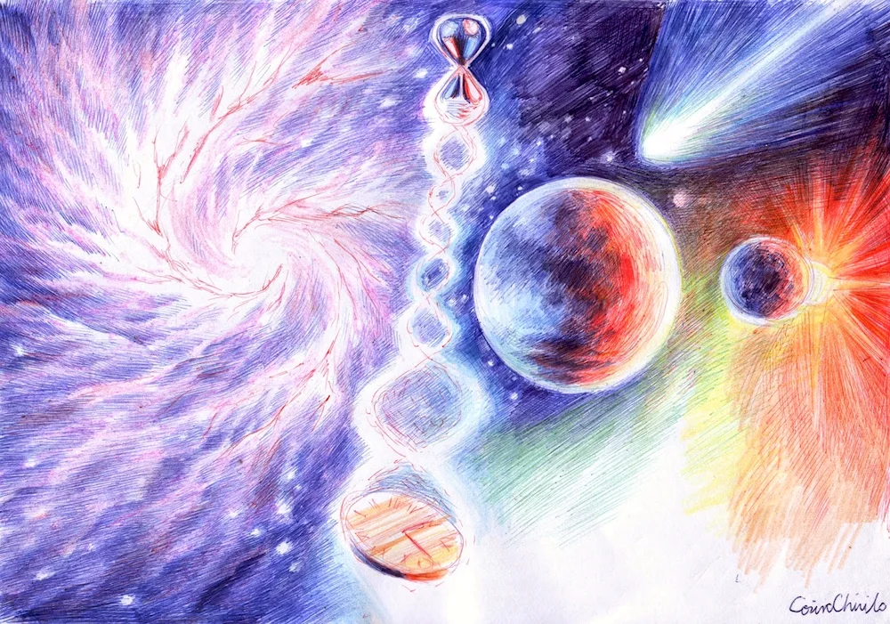 Cosmos drawing in gouache