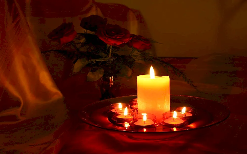 Rose petals and candles