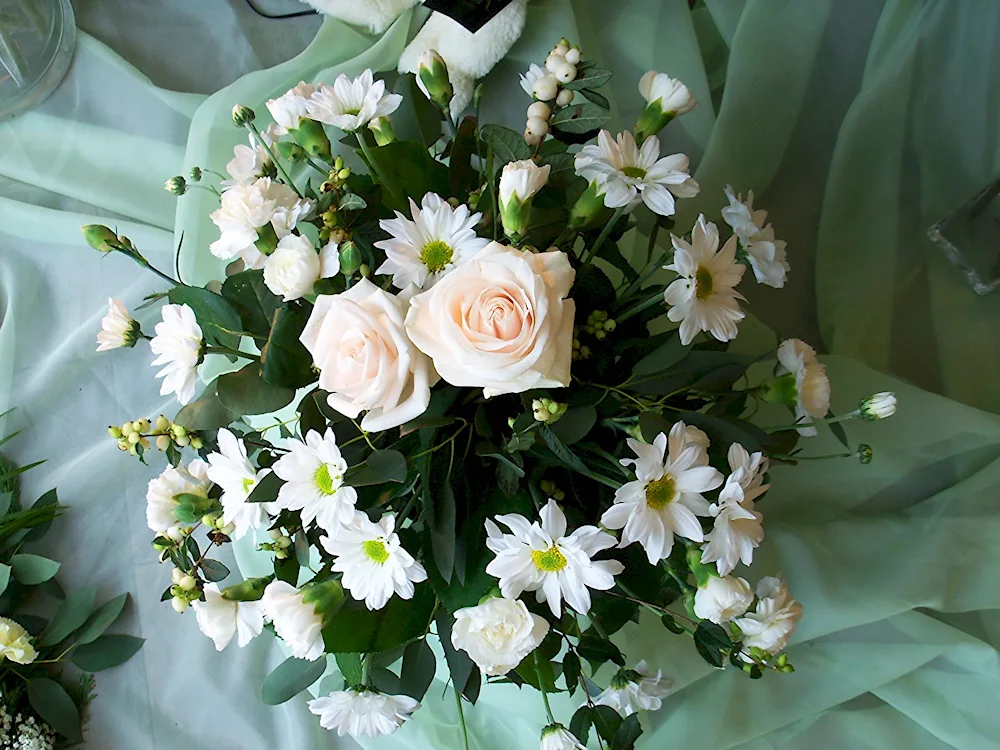 Chrysanthemums and gypsophila