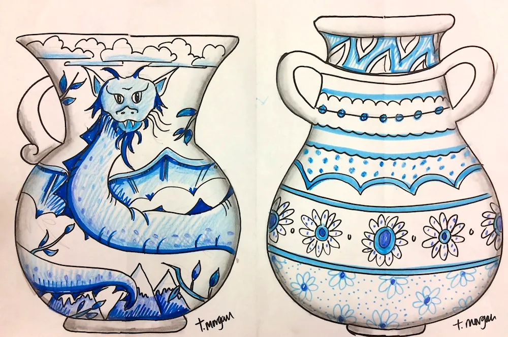 Gzhel tableware stencils for preschoolers