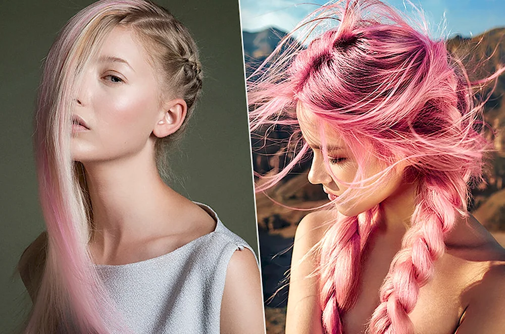 Pink strands on blonde hair