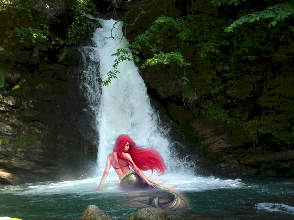 Mermaid at the waterfall