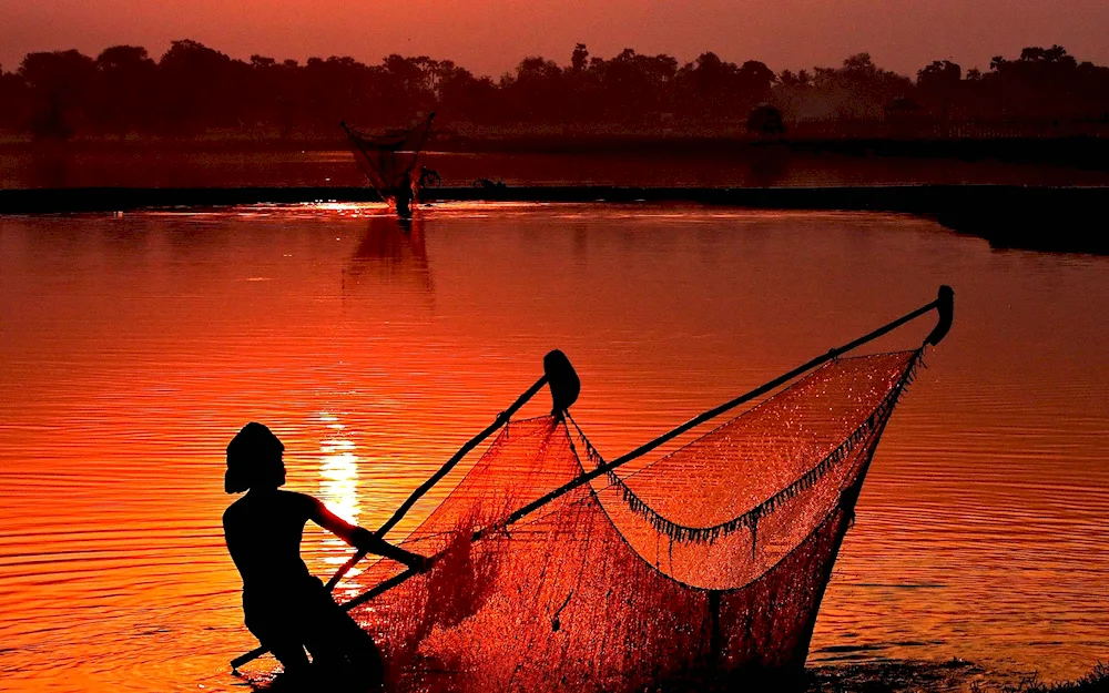 Fishing nets in the sea