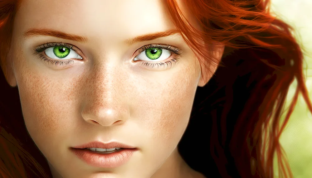 Red-haired girls with green eyes. green eyes