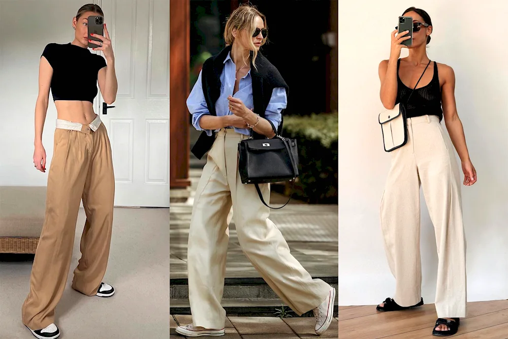 What to wear with wide beige trousers