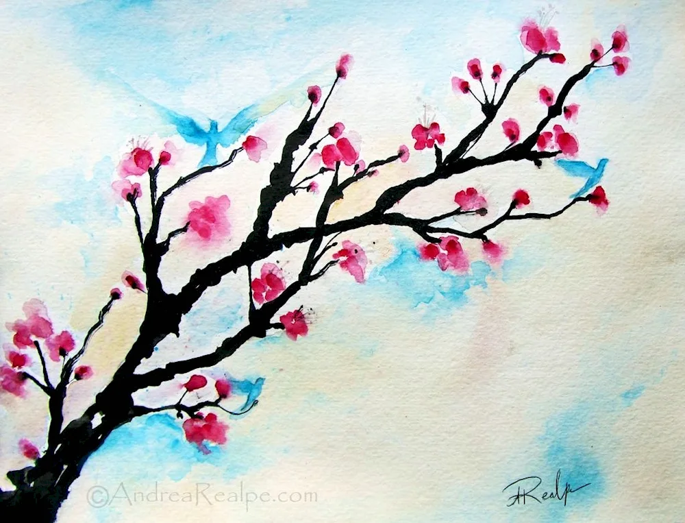 Sakura branch step by step drawing