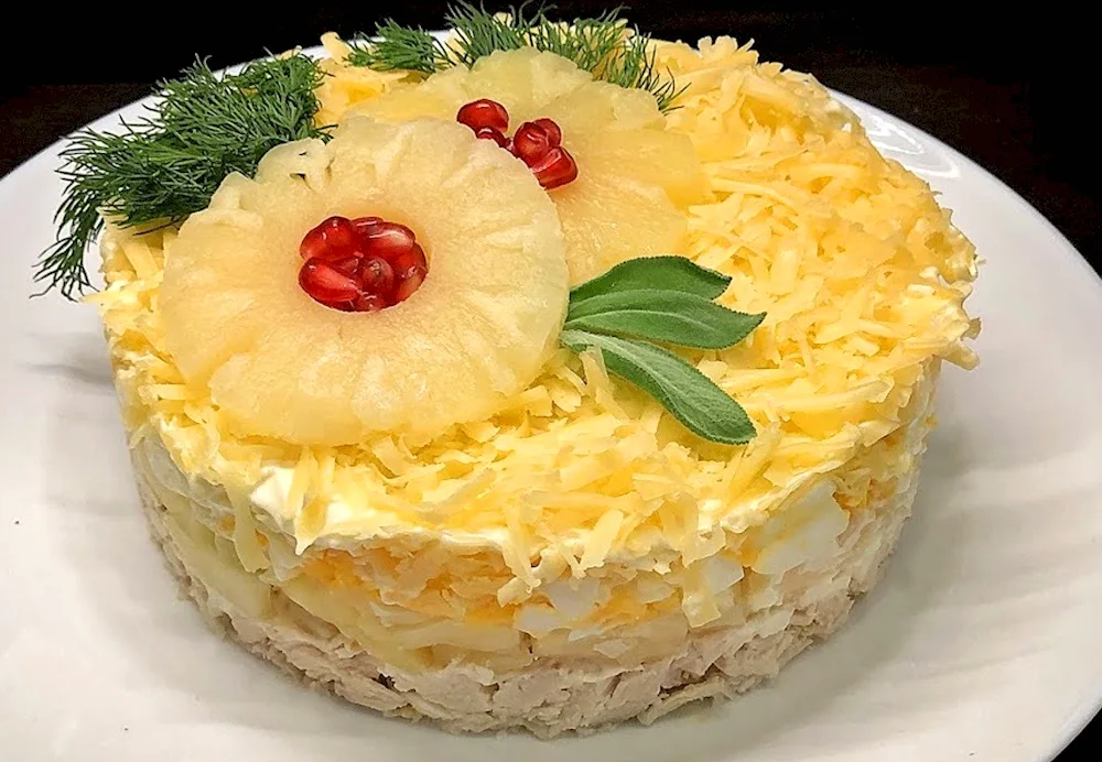Salad pineapple with chicken layered