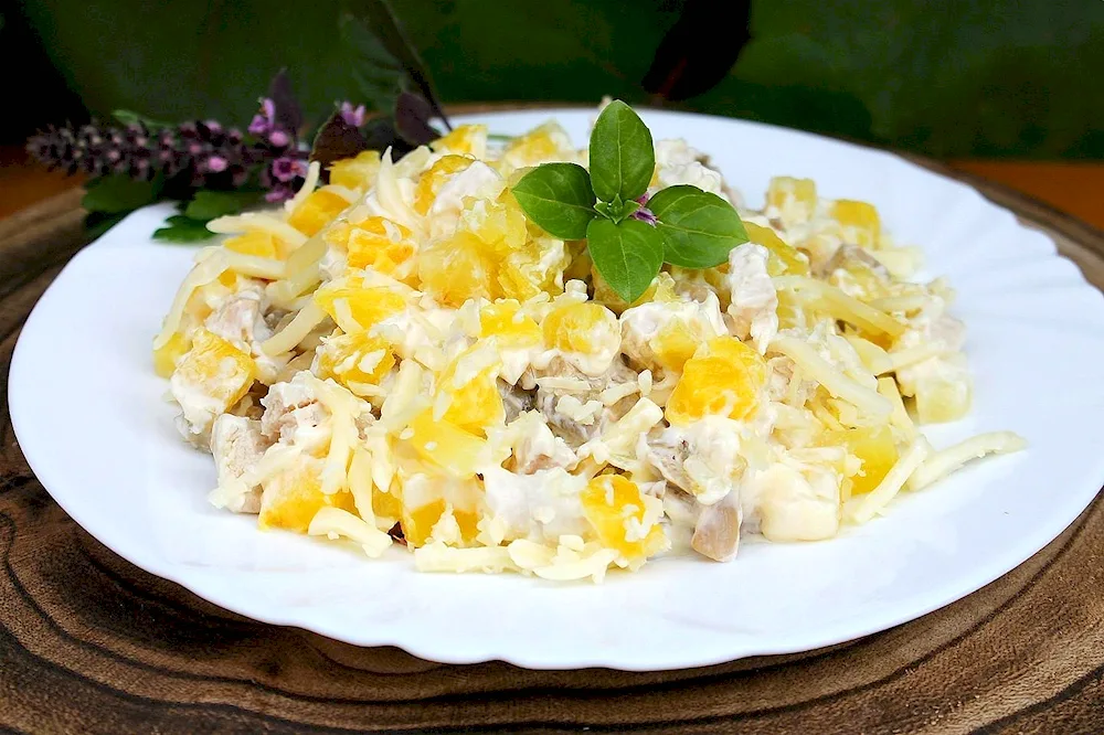 Salad chicken fillet with pineapple