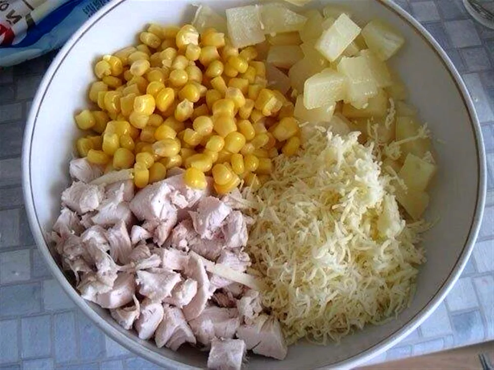 Salad corn pineapple chicken cheese