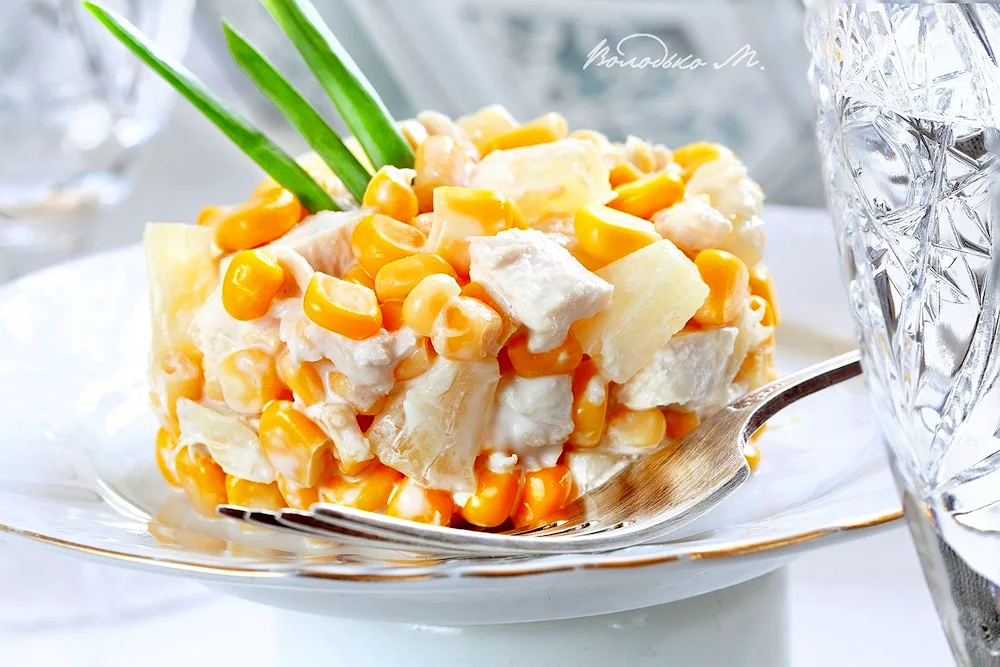 Salad chicken pineapple pineapple corn