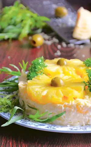 Salad Chicken Ryaba with pineapple
