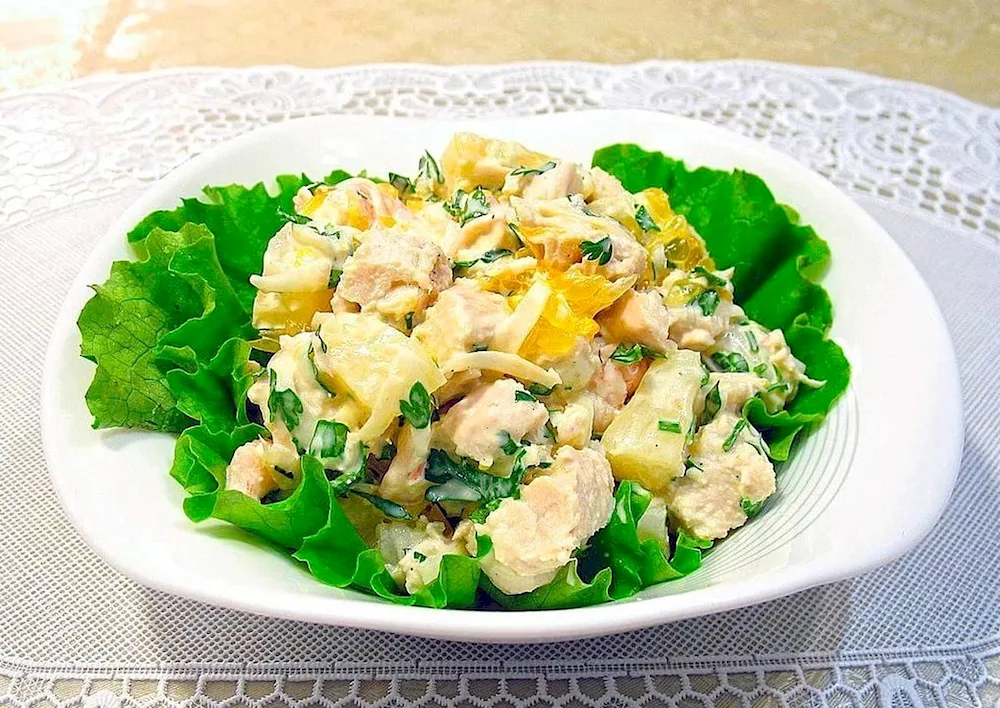 Salad with crab sticks and pineapple