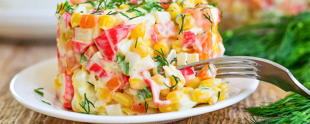 Salad with crab sticks and corn. with crab sticks and corn and rice
