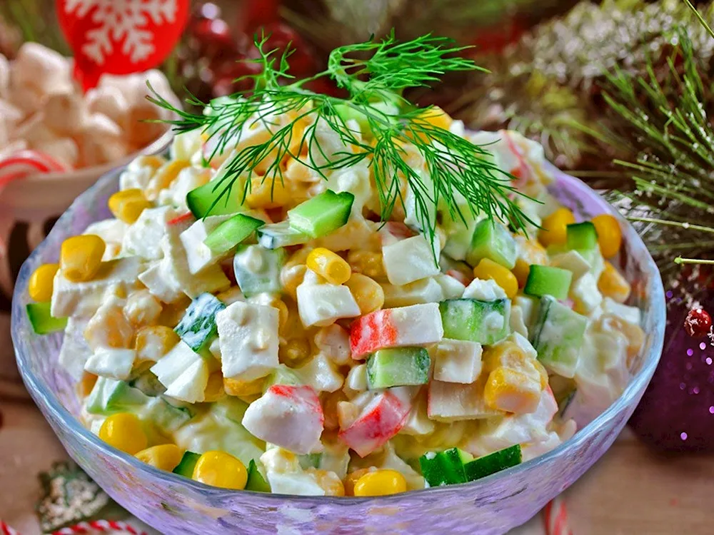 Salad with crab sticks and corn