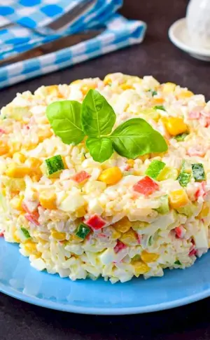 Crab Salad with Crab Sticks and Corn and Rice