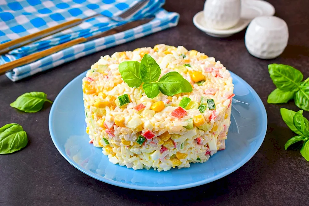 Crab Salad with Crab Sticks and Corn and Rice