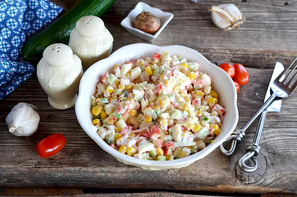 Crab Salad with Crab Sticks and Corn and Rice