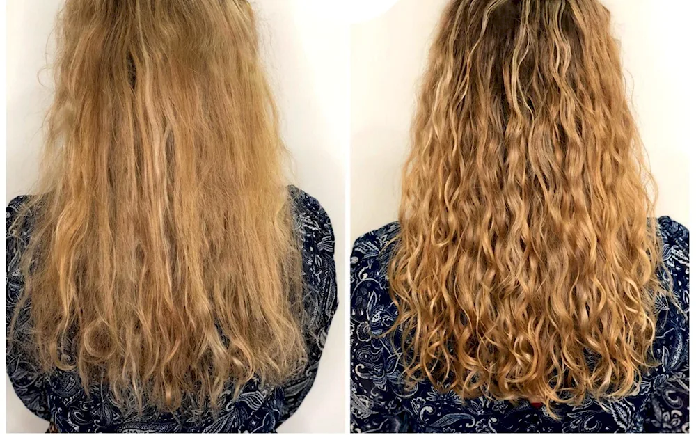 Curly hair extensions before and after