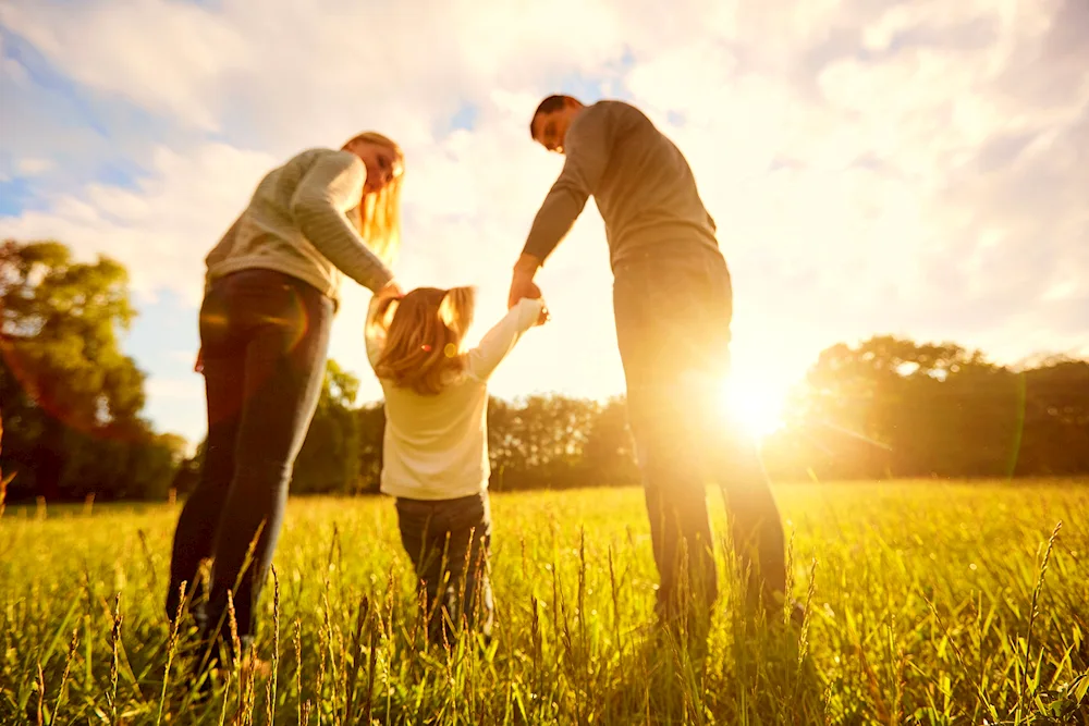 Happy family on a walk