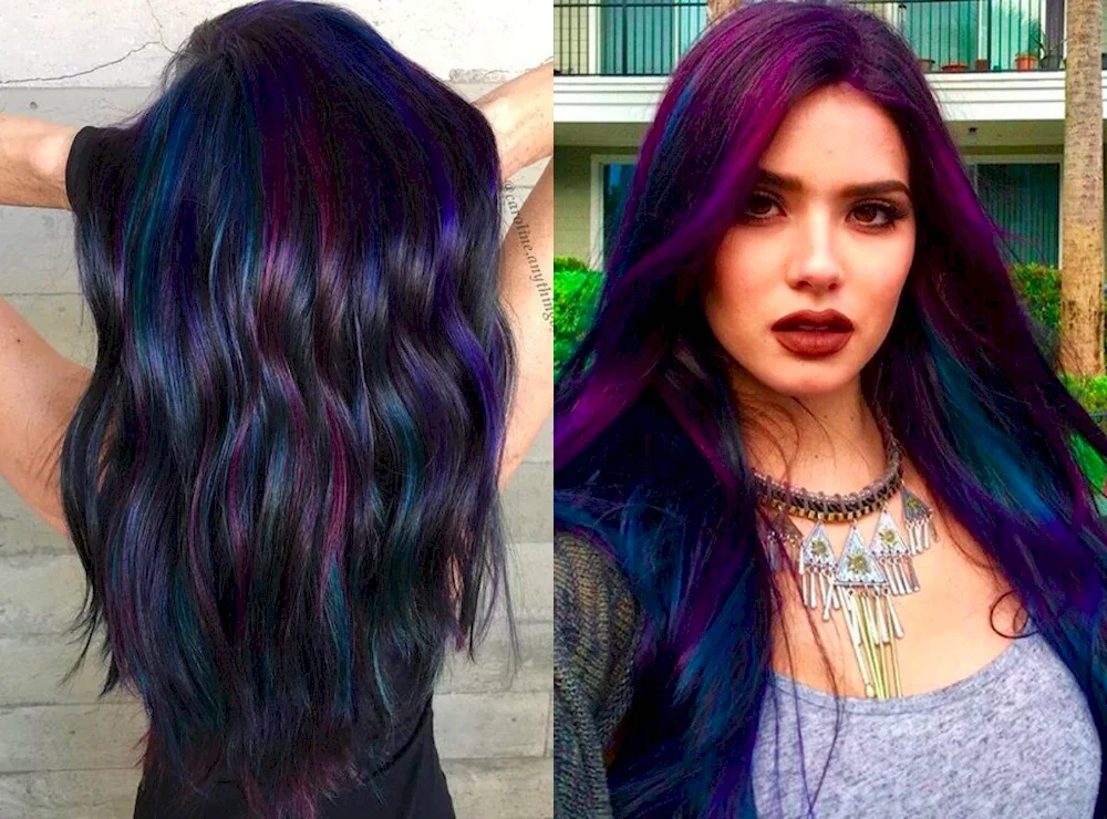 Beautiful hair colouring for dark hair with red strands